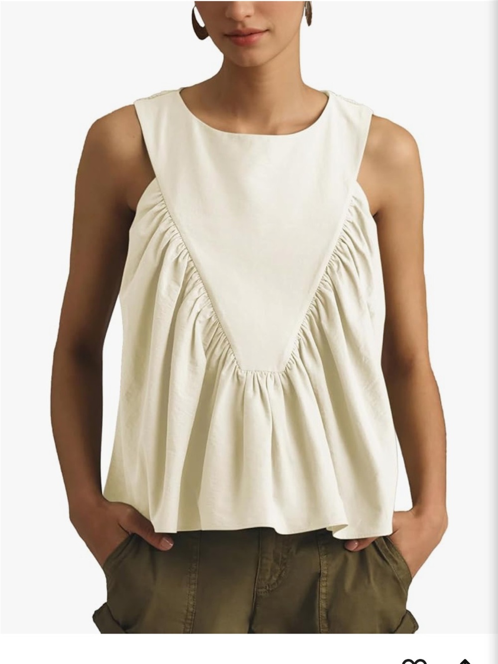 Elegant Cream Ruffled Peplum Sleeveless Blouse